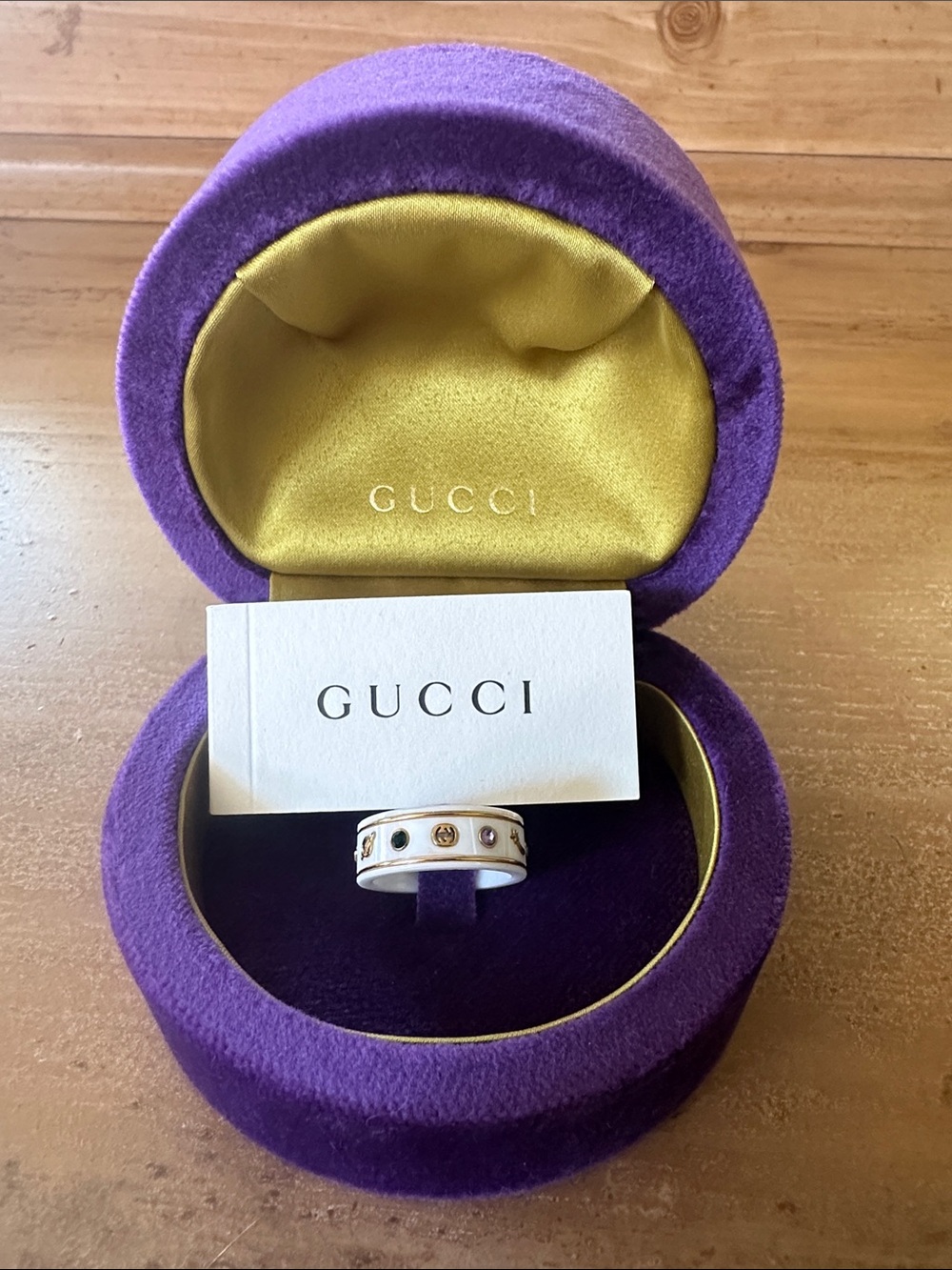 Gucci White Enamel Ring with Gold-Tone Accents